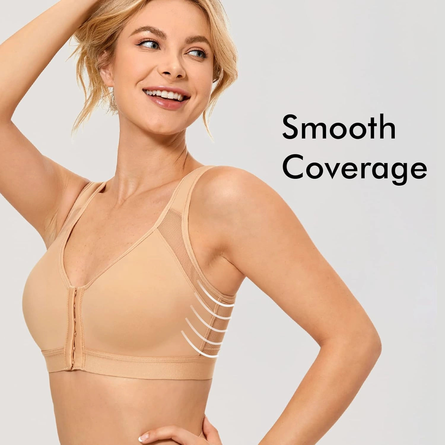 DELIMIRA Women's Front Closure Posture Wireless Back Support Full Coverage Bra