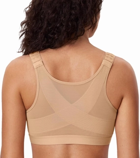 DELIMIRA Women's Front Closure Posture Wireless Back Support Full Coverage Bra
