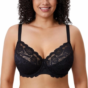 DELIMIRA Women's Plus Size Full Coverage Lace Underwire Unlined Bra Up to J