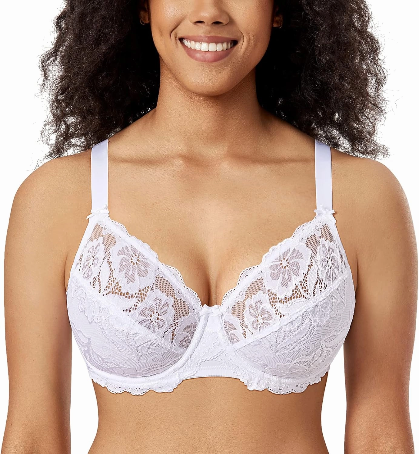 DELIMIRA Women's Plus Size Full Coverage Lace Underwire Unlined Bra Up to J