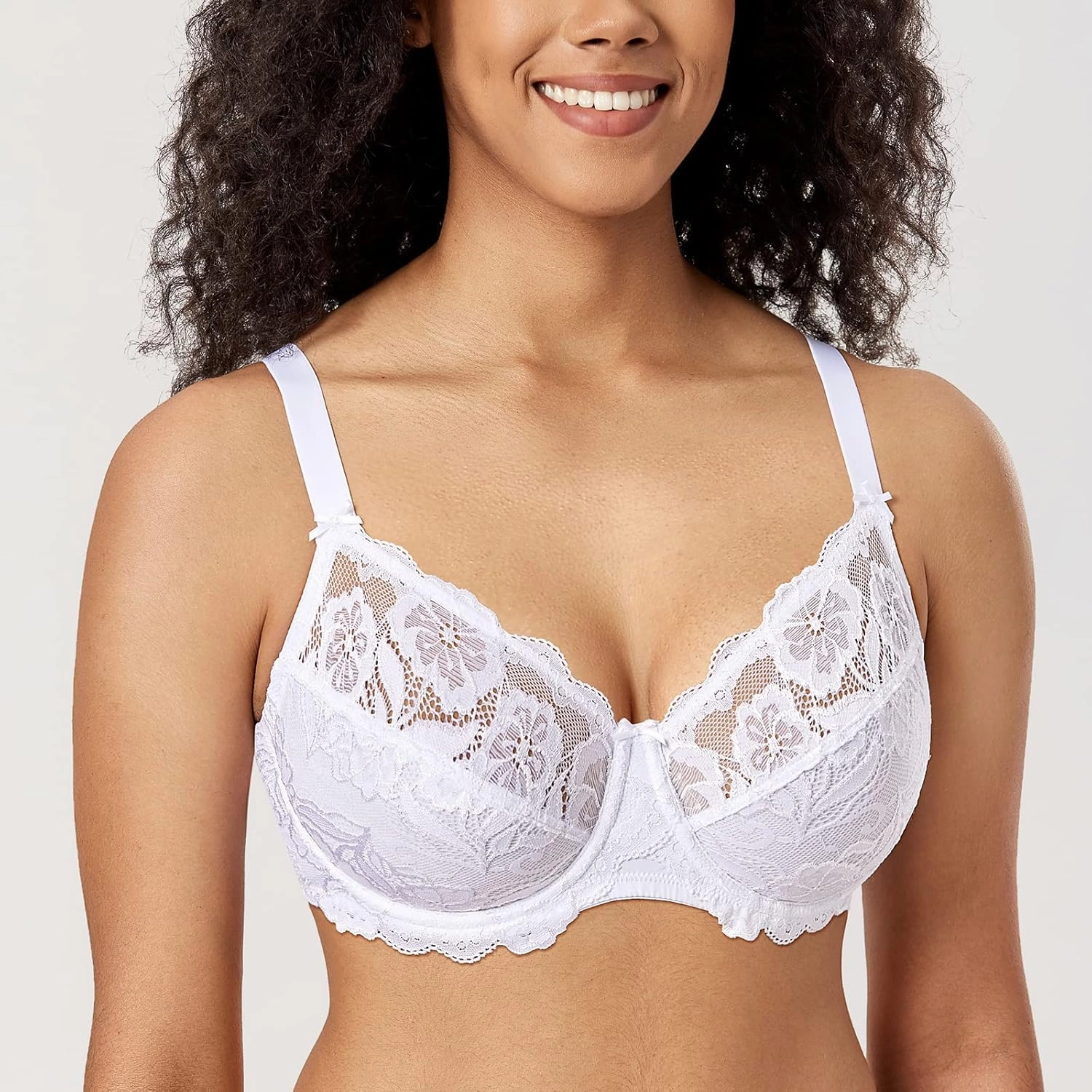 DELIMIRA Women's Plus Size Full Coverage Lace Underwire Unlined Bra Up to J