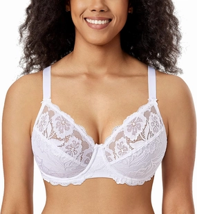 DELIMIRA Women's Plus Size Full Coverage Lace Underwire Unlined Bra Up to J