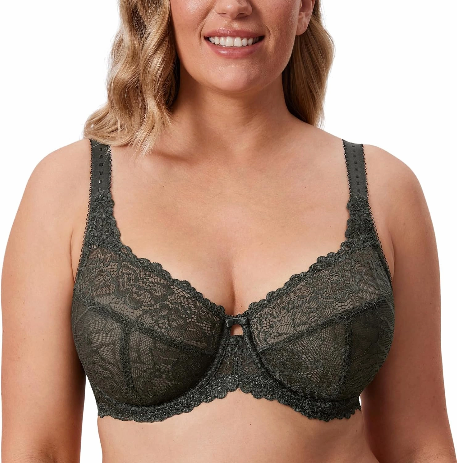 DELIMIRA Women's Plus Size Minimizer Bras Full Coverage Lace Unlined Underwire Bra B-K Cups