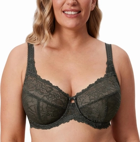 DELIMIRA Women's Plus Size Minimizer Bras Full Coverage Lace Unlined Underwire Bra B-K Cups
