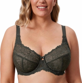 DELIMIRA Women's Plus Size Minimizer Bras Full Coverage Lace Unlined Underwire Bra B-K Cups