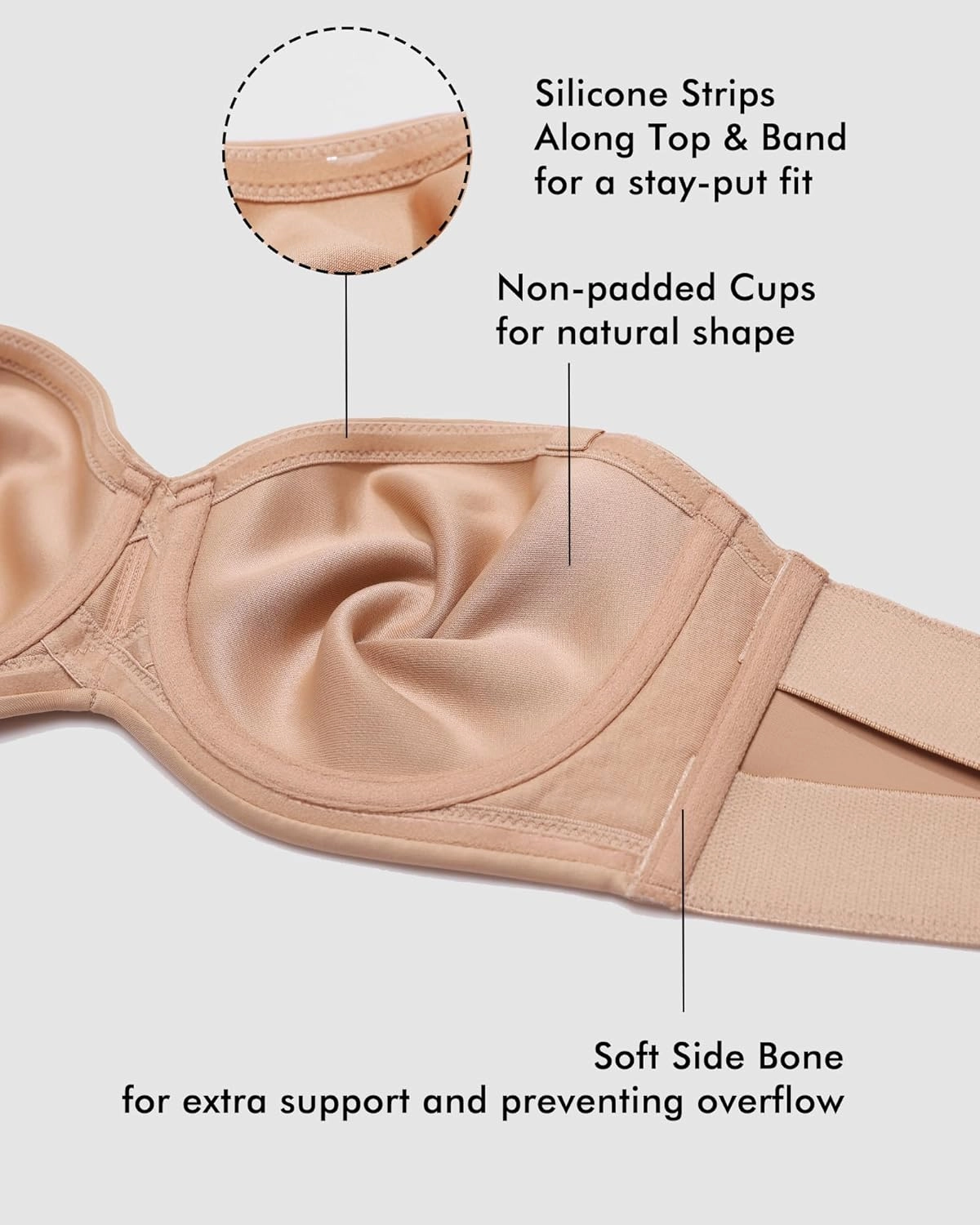 DELIMIRA Women's Strapless Bra Unlined Underwire Minimizer Plus Size Support