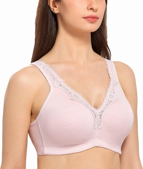 DELIMIRA Women's Wireless Plus Size Full Coverage Lace Bra Cotton Unlined Comfortable