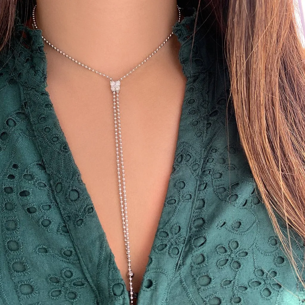 Diamond Cluster T-shape Adjustable Necklace