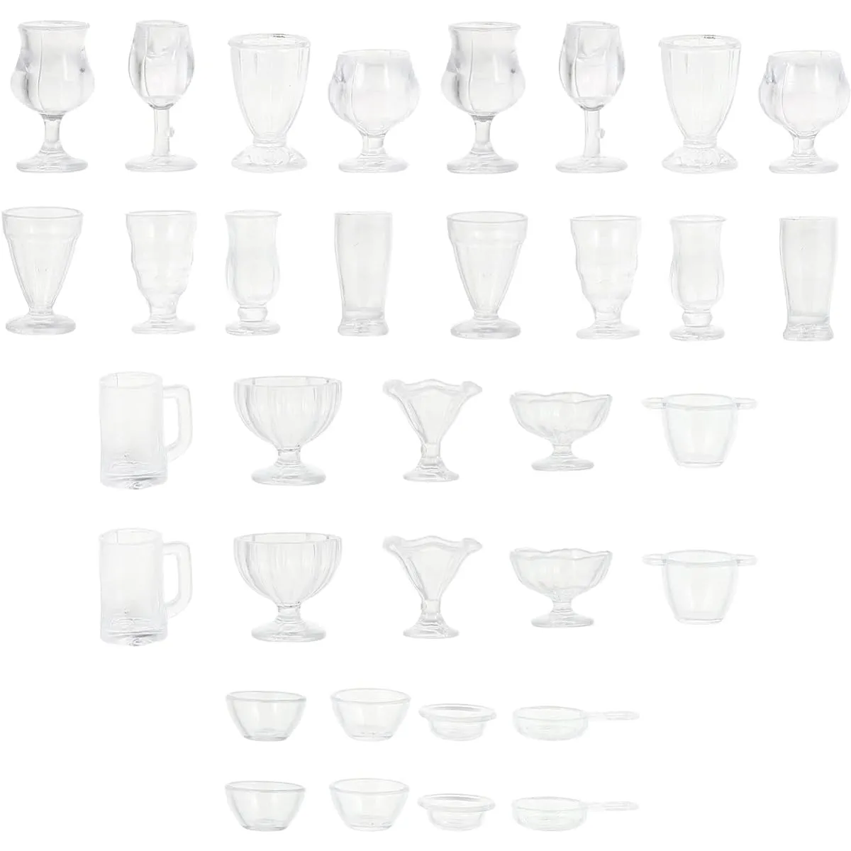 Didiseaon Dollhouse Cups, 34Pcs 1:17 Miniature Wine Glasses Mini Beer Cups Cocktail Martini Glasses Drinking Cup Model for Dollhouse Decor DIY Craft