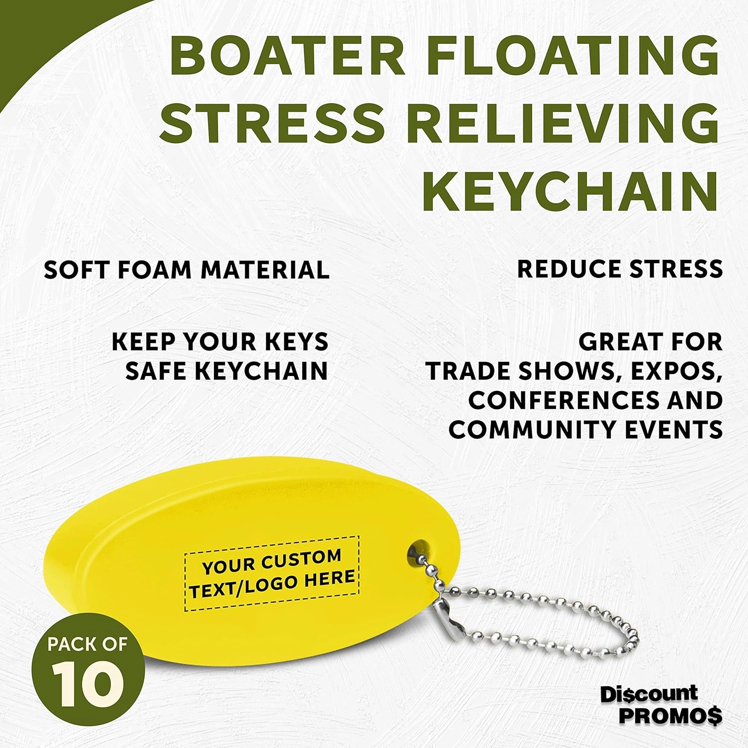 DISCOUNT PROMOS 10 Boater Squeeze Relieving Keychains Pack - Customizable Text, Logo - PU Foam, Ball Chain - Yellow