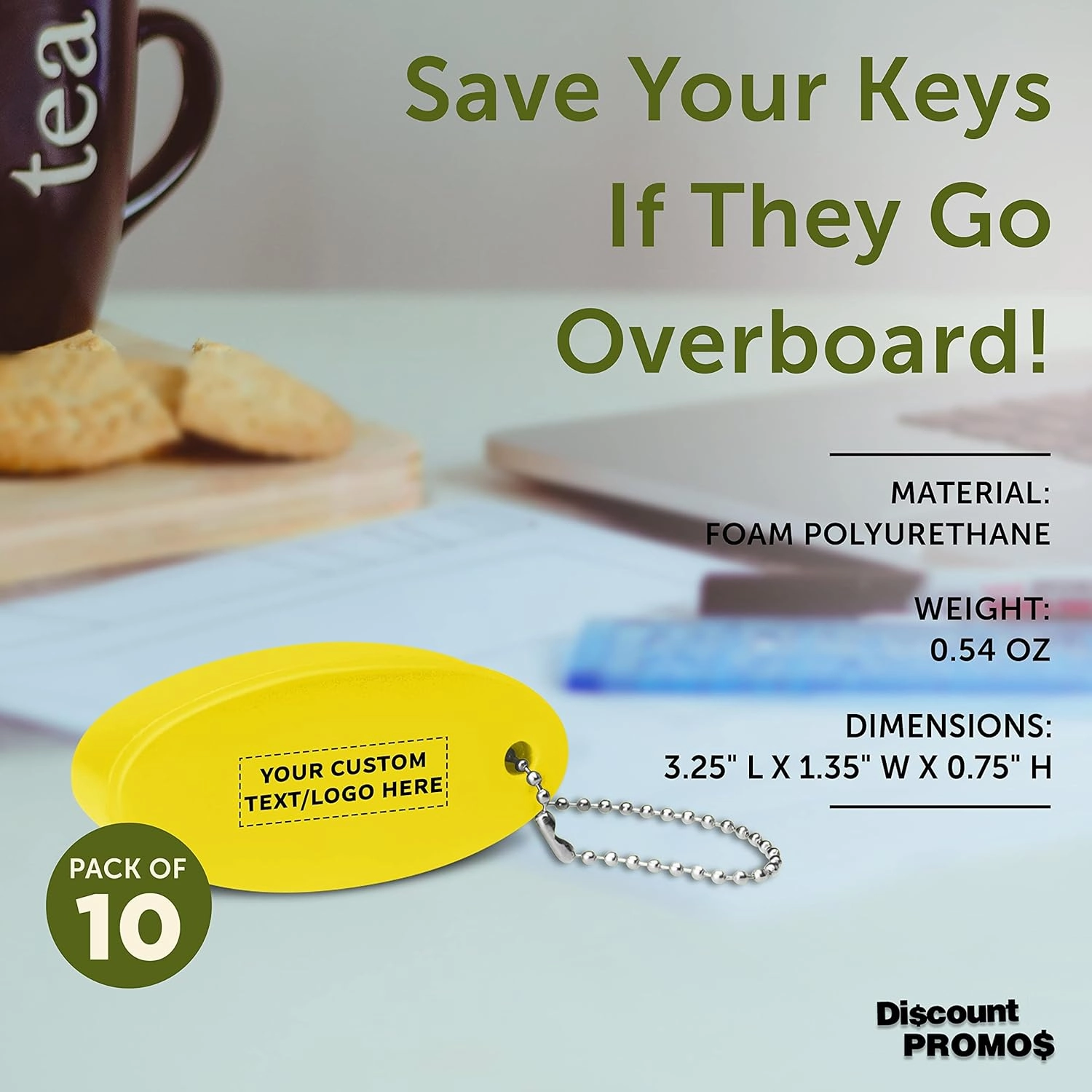 DISCOUNT PROMOS 10 Boater Squeeze Relieving Keychains Pack - Customizable Text, Logo - PU Foam, Ball Chain - Yellow