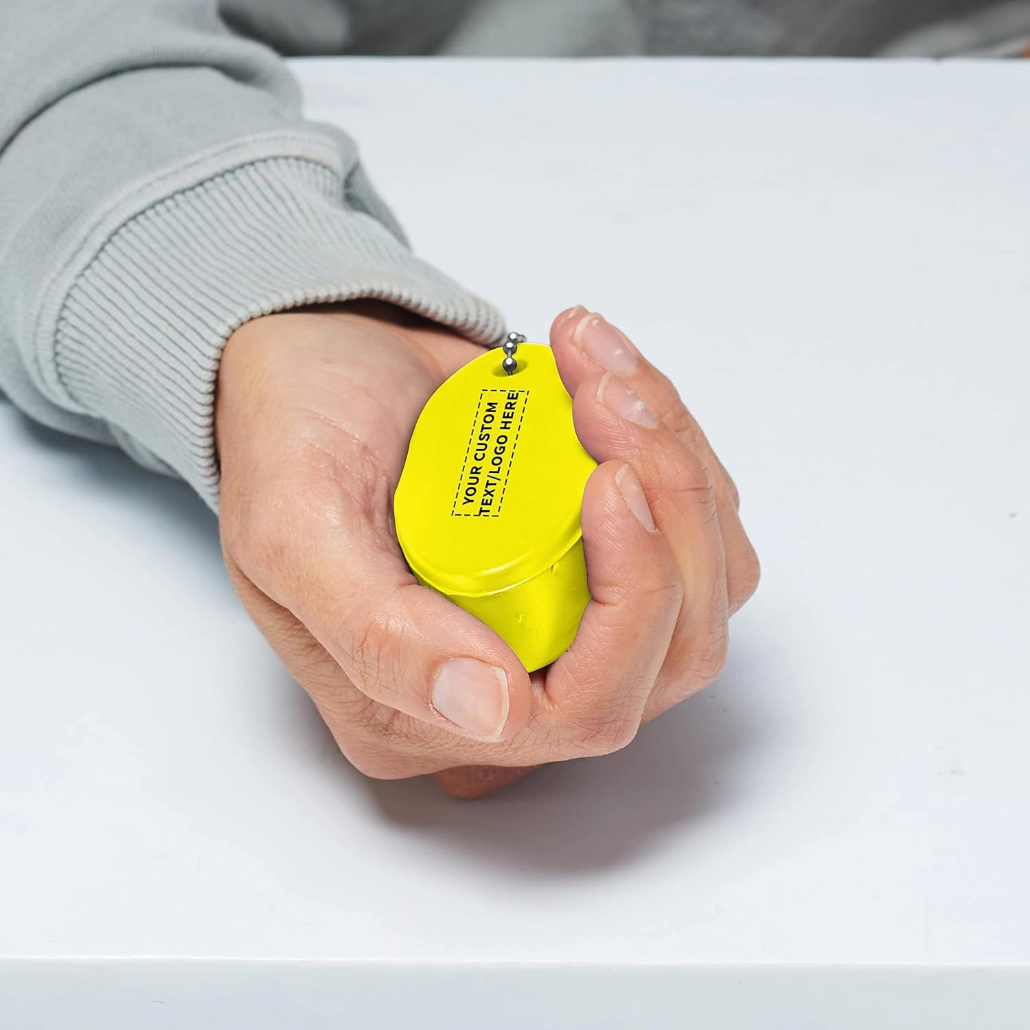 DISCOUNT PROMOS 10 Boater Squeeze Relieving Keychains Pack - Customizable Text, Logo - PU Foam, Ball Chain - Yellow