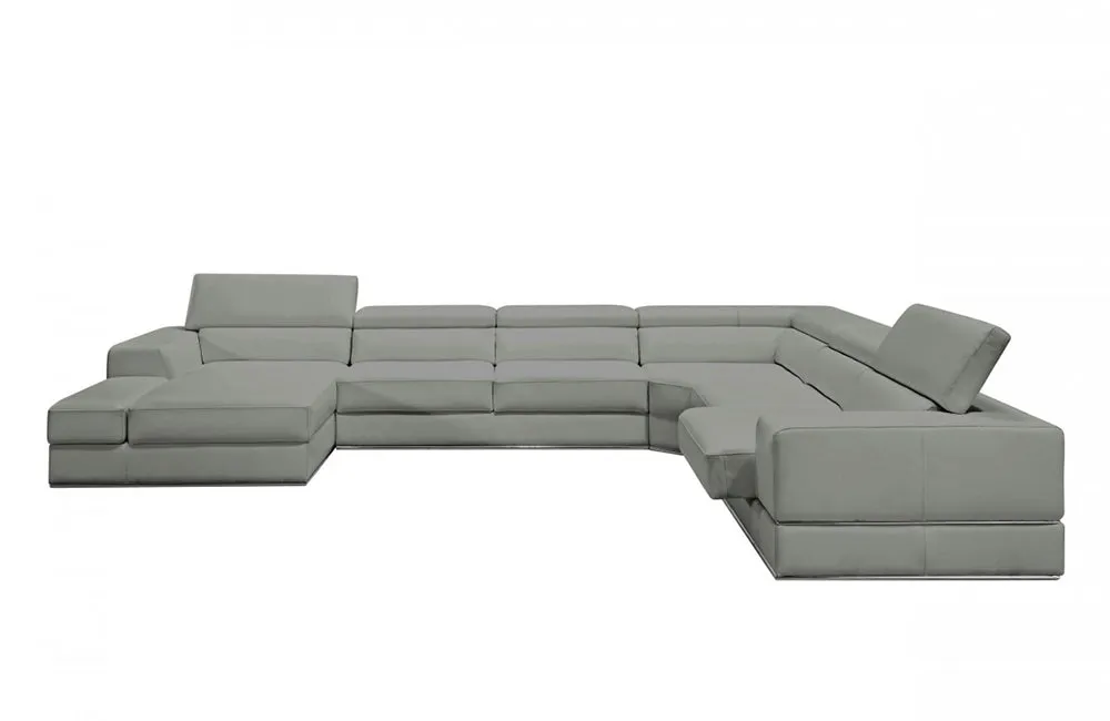 Divani Casa Pella Modern Grey Italian Leather U Shaped Sectional Sofa