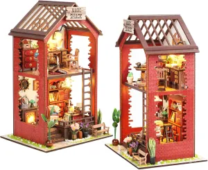 DIY Book Nook Kit, Beginner 3D Puzzle Wooden Book Nook, Dollhouse Kit, with Furniture and LED Light, Accessories Educational Toys, for 14  Teens and Adults Building