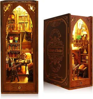 DIY Book Nook Kit - Engaging 3D Wooden Puzzle Bookend Model Building Set for Adults & Teens, Miniature Library Booknook Shelf Insert with LED Lights, Dollhouse Decor Alley - Gift for Book Lovers