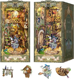 DIY Dollhouse Kit for Adults 2D Stereo Assembly Night Light Sensing Wooden Bookend Jigsaw Building Model (Secret Greenery)