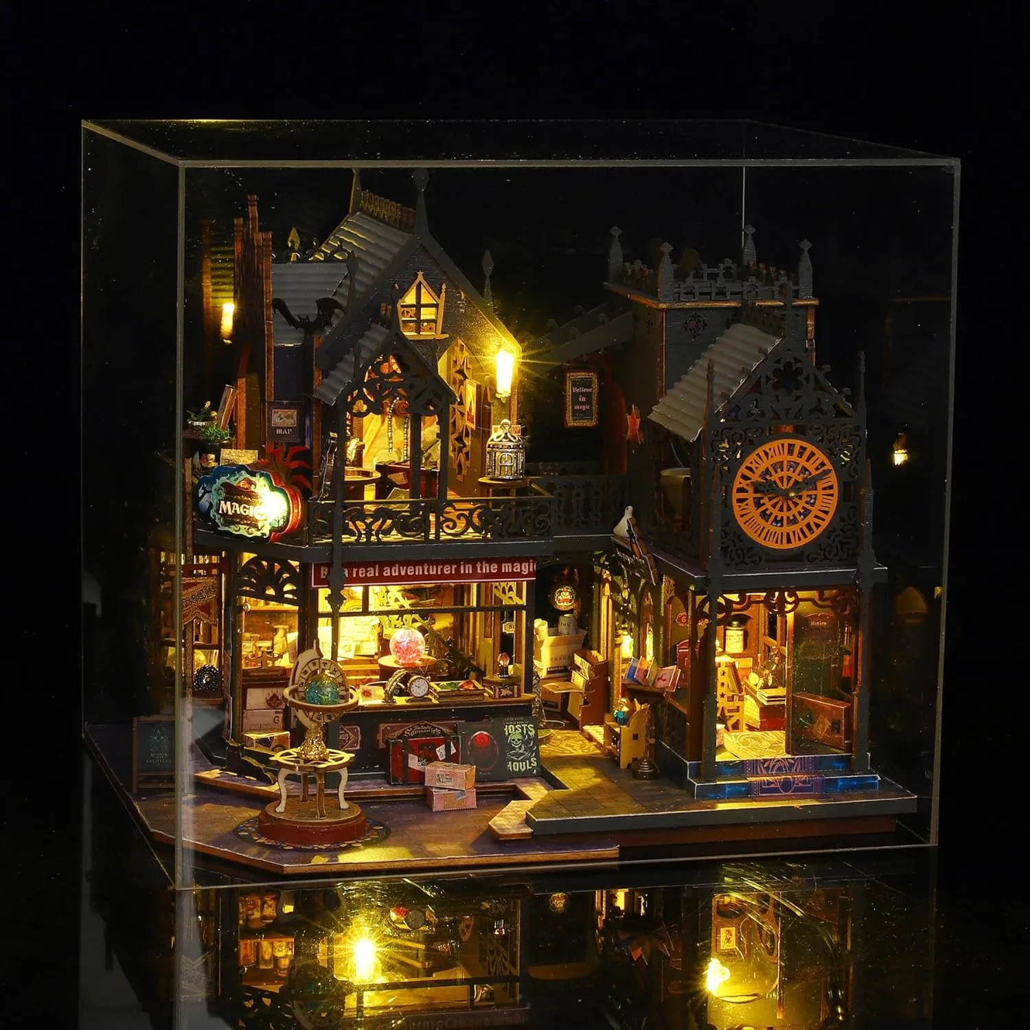 DIY Miniature Dollhouse Kit, Holo Magic City DIY Miniature House kit Wooden Dollhouse Kit, DIY Mini House kit for Adults to Build