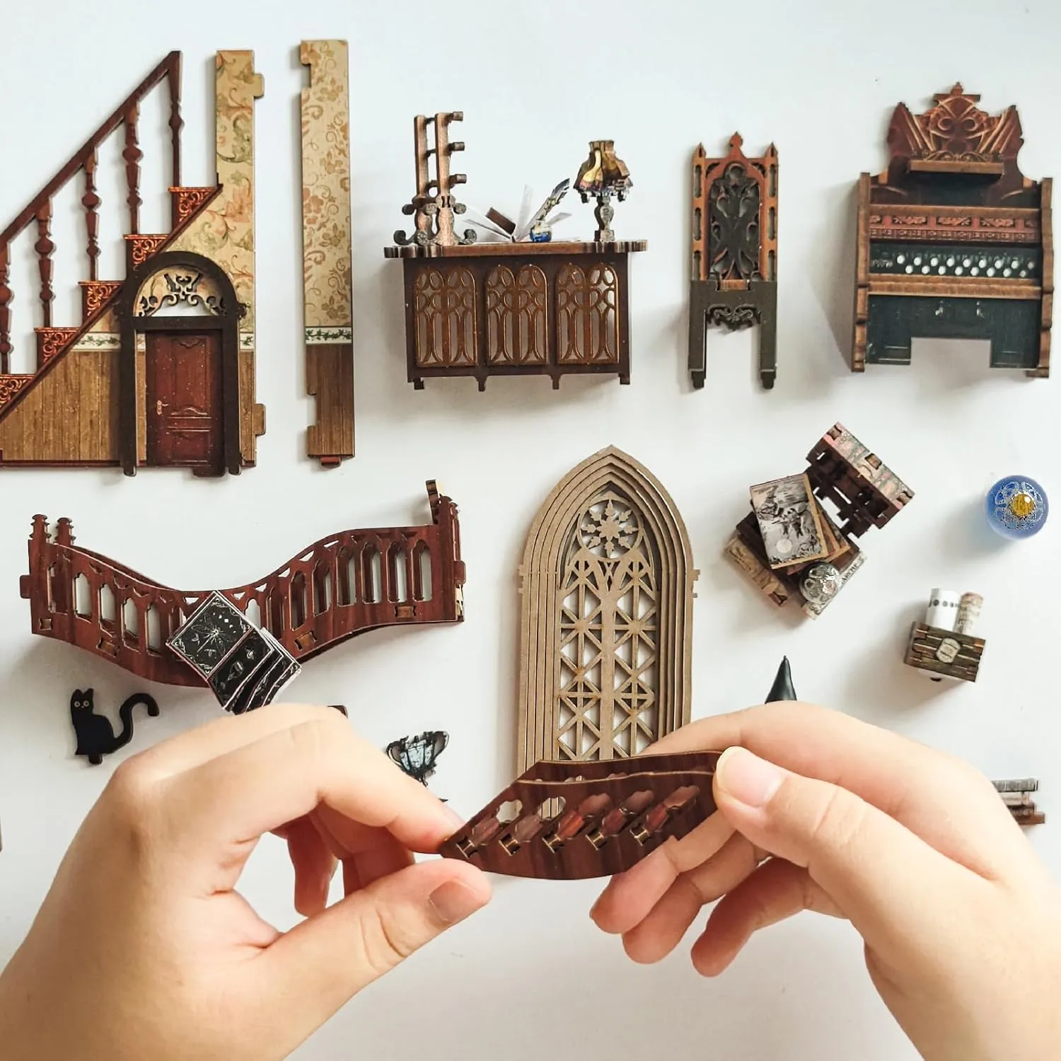 DIY Wooden Book Nook Kit,DIY Dollhouse kit,3D Puzzle Assembly with LED Light Wooden Bookend Bookshlf Insert Deco for Adults,Teens and Beginners-Magic World(SQ-14)