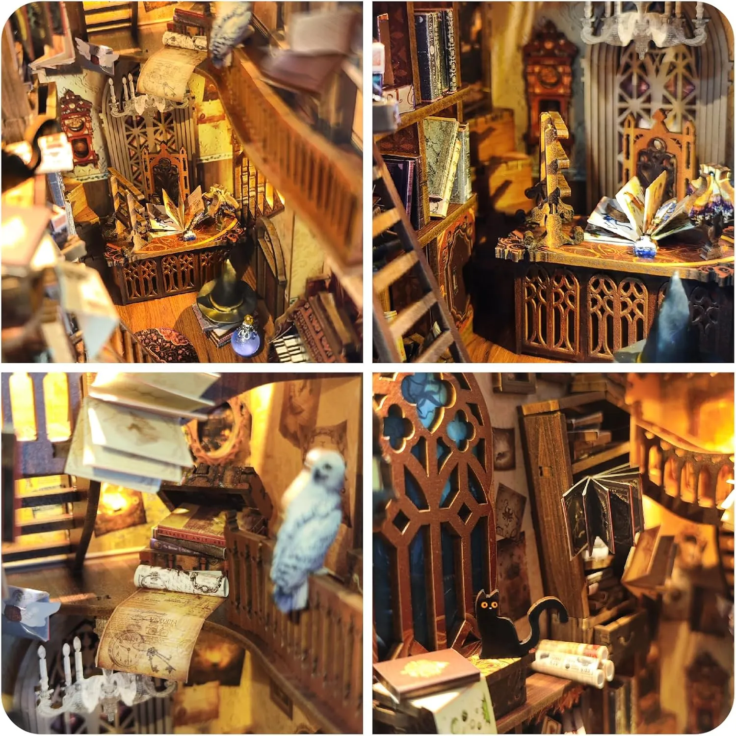 DIY Wooden Book Nook Kit,DIY Dollhouse kit,3D Puzzle Assembly with LED Light Wooden Bookend Bookshlf Insert Deco for Adults,Teens and Beginners-Magic World(SQ-14)
