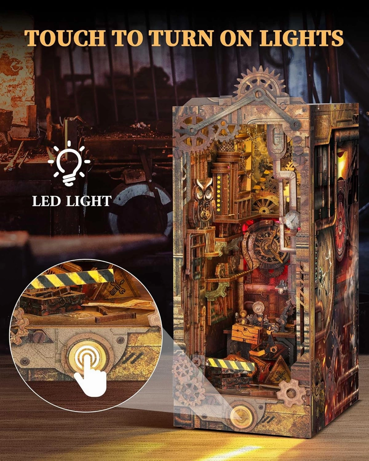 DIY Book Nook Kit - Miniature Dollhouse Kit 3D Wooden Puzzles Booknook with LED Light - Model Craft Kits for Adults Bookshelf Insert Decor Birthday Gifts(Steampunk)