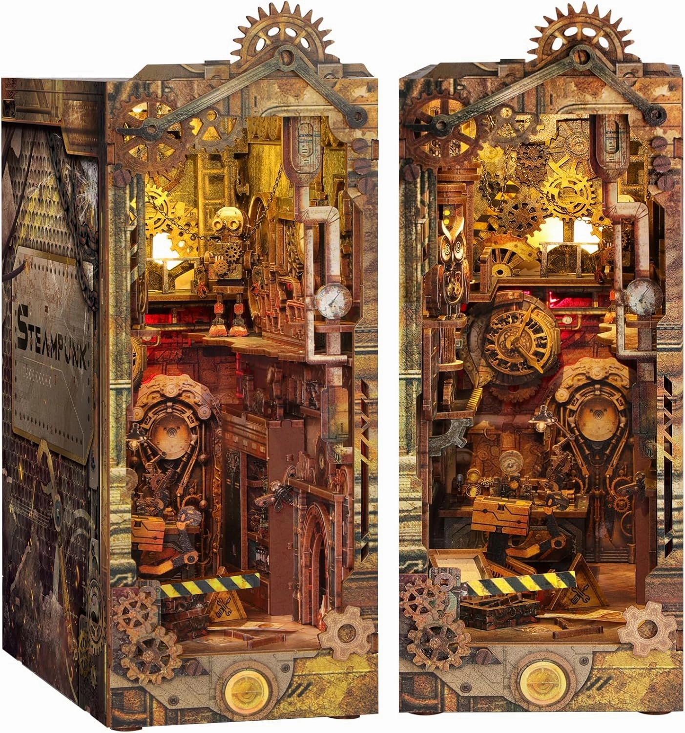 DIY Book Nook Kit - Miniature Dollhouse Kit 3D Wooden Puzzles Booknook with LED Light - Model Craft Kits for Adults Bookshelf Insert Decor Birthday Gifts(Steampunk)