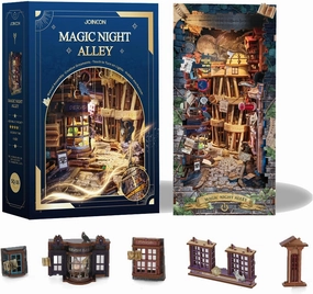 DIY Book Nook Kits-3D Wooden Puzzle for Adults,Miniature Dollhouse House Kit with LED Bookshelf Decoration,Tiny House Bookshelf Insert Toy for Teenagers Gift Model Kits-Magic Night Alley(SQ-16)