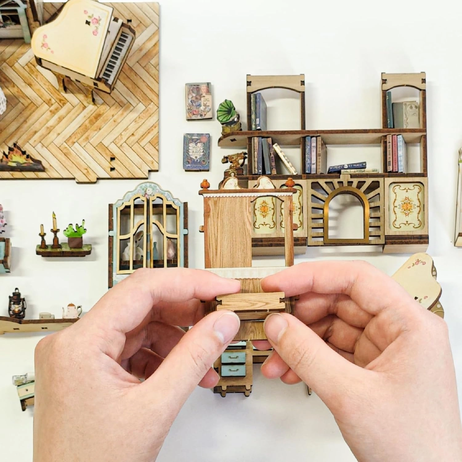 DIY Dollhouse Kit for Adults 2D Stereo Assembly Night Light Sensing Wooden Bookend Jigsaw Building Model (Pastoral Diary)