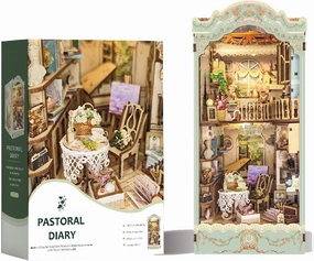 DIY Dollhouse Kit for Adults 2D Stereo Assembly Night Light Sensing Wooden Bookend Jigsaw Building Model (Pastoral Diary)