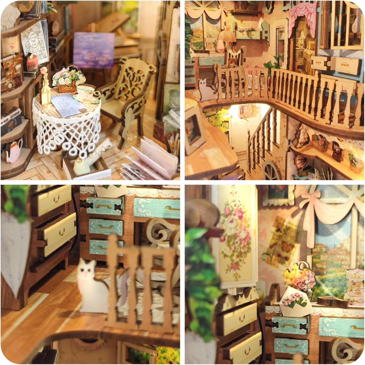 DIY Dollhouse Kit for Adults 2D Stereo Assembly Night Light Sensing Wooden Bookend Jigsaw Building Model (Pastoral Diary)