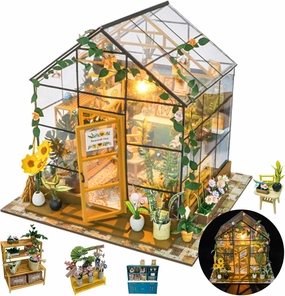 DIY Miniature Dollhouse Kit,Book Nook Greenhouse Kits with Furniture and LED,Wooden Dollhouse Kit,Best Birthday Valentine's Day for Family & Friends