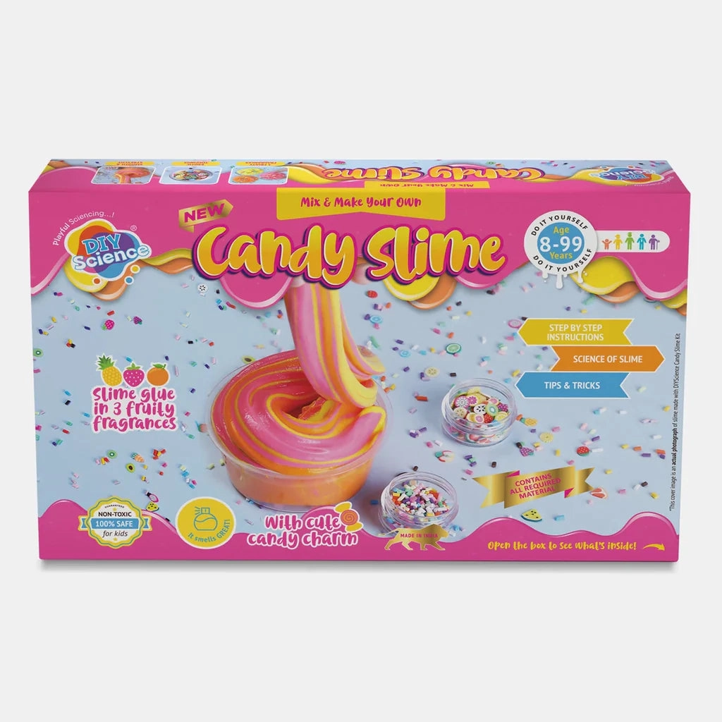 DIYScience Candy Slime Kit | Make Strawberry, Pineapple, Orange Scented Slime | 100% Safe & Non Toxic | Vermicelli | Fruit Slices | Candy Charm | Smooth & Stretchy | for Age 8 