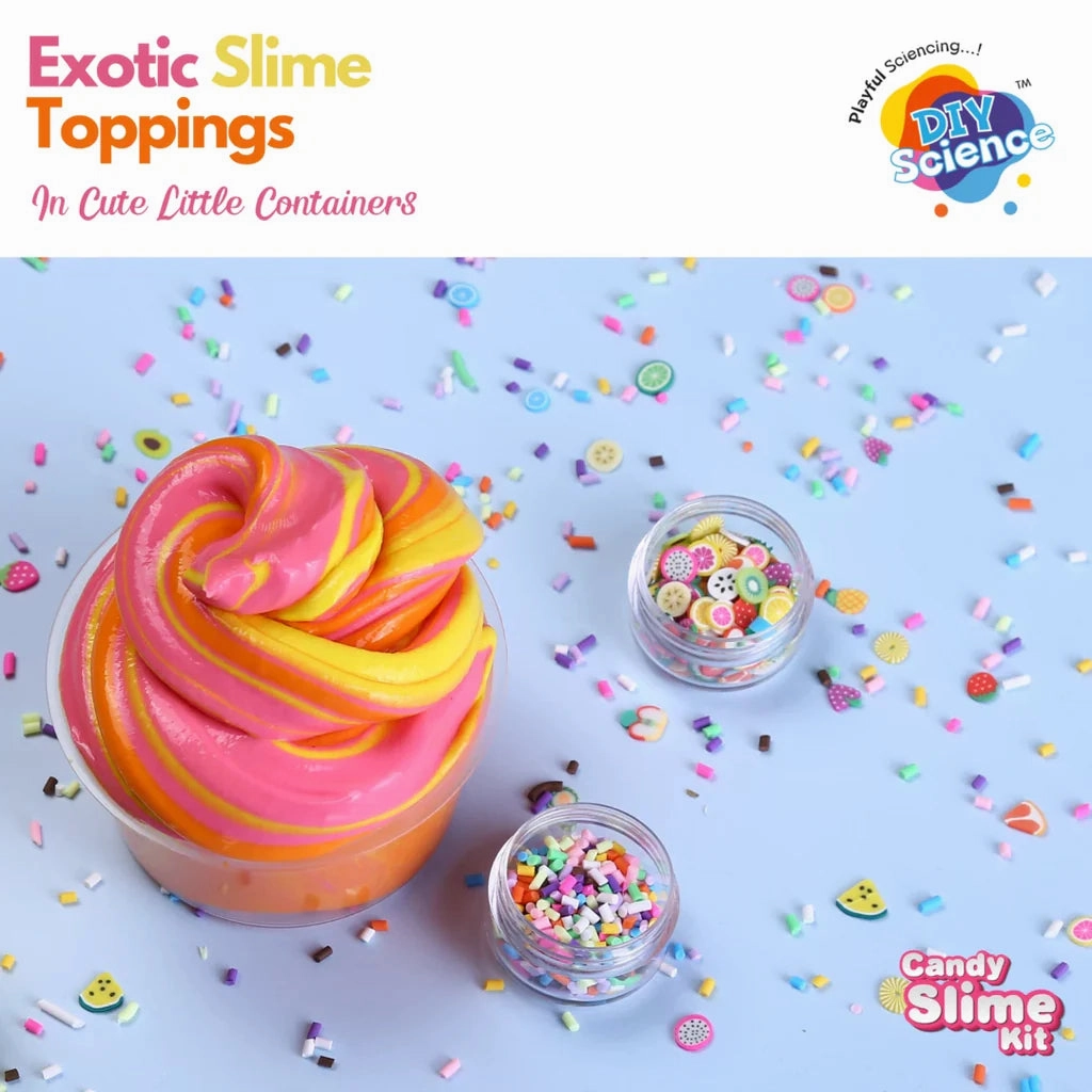 DIYScience Candy Slime Kit | Make Strawberry, Pineapple, Orange Scented Slime | 100% Safe & Non Toxic | Vermicelli | Fruit Slices | Candy Charm | Smooth & Stretchy | for Age 8 