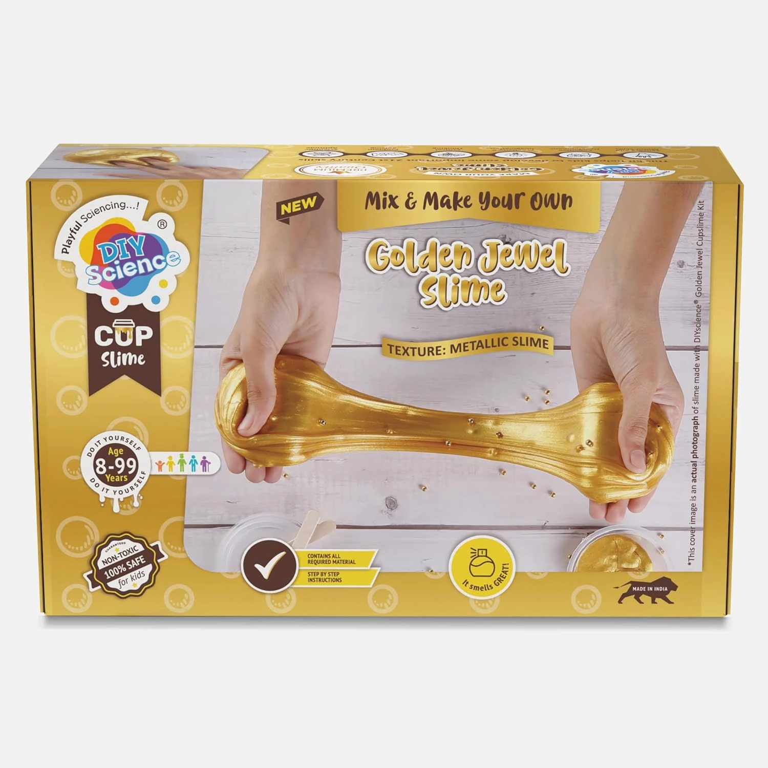 DIYScience Golden Jewel Slime Kit, Slime Making Kit, 8  Years, Make Shiny & Stretchy Metallic Slime, Scented Slime Glitter Glue, Activator Gel, Golden Pigment, Golden Bead Toppings