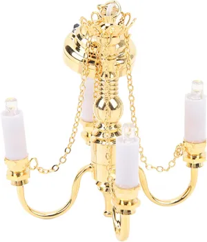 Dollhouse Chandelier, 1/12 Scaled Battery Operated Lifelike 4 Heads Miniature Ceiling Light Gold