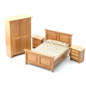 Dollhouse Light Oak Country Bedroom Furniture Set 1:12 Scale 4 Pieces