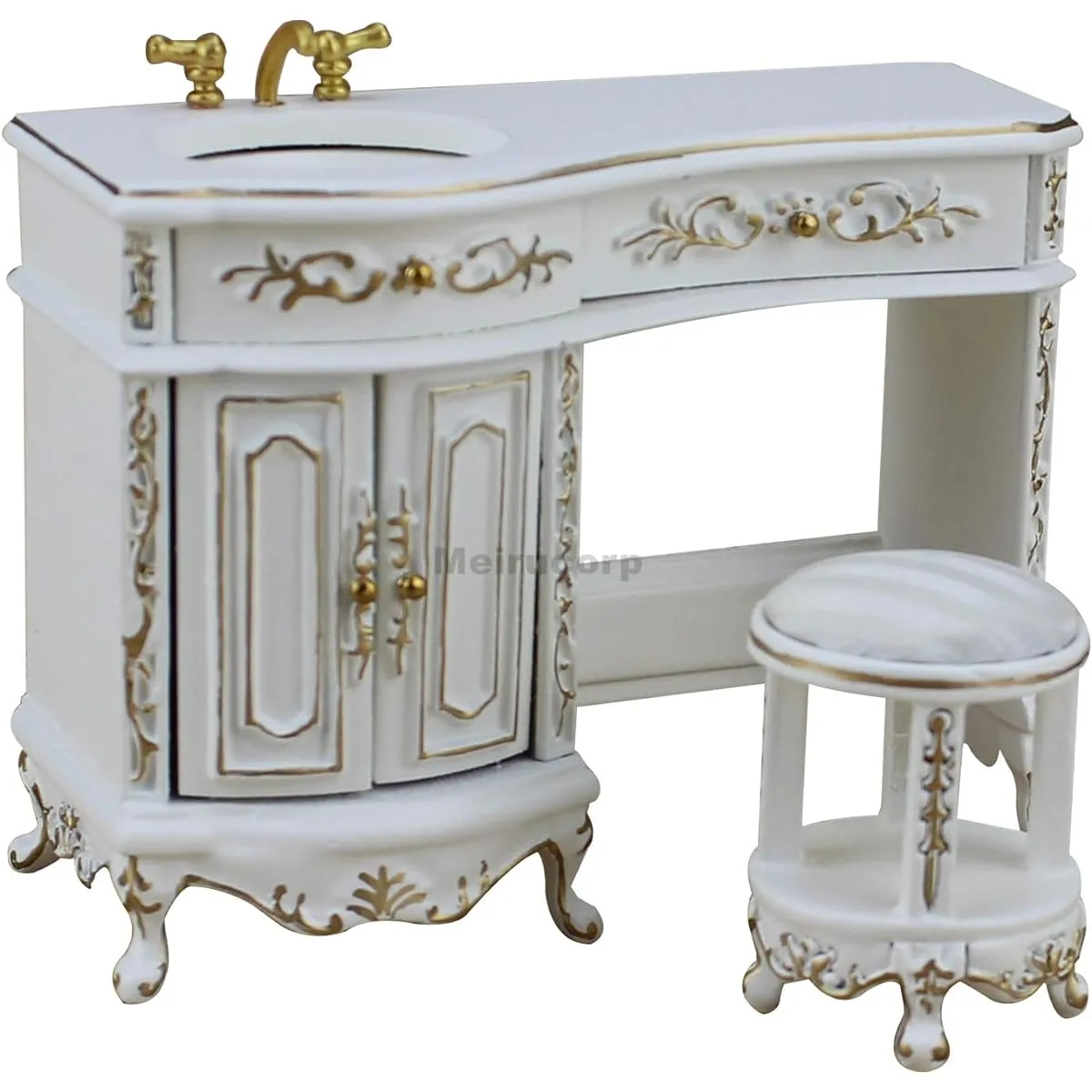 Dollhouse miniature furniture 1/12 scale white Exquisite Washstand and stool
