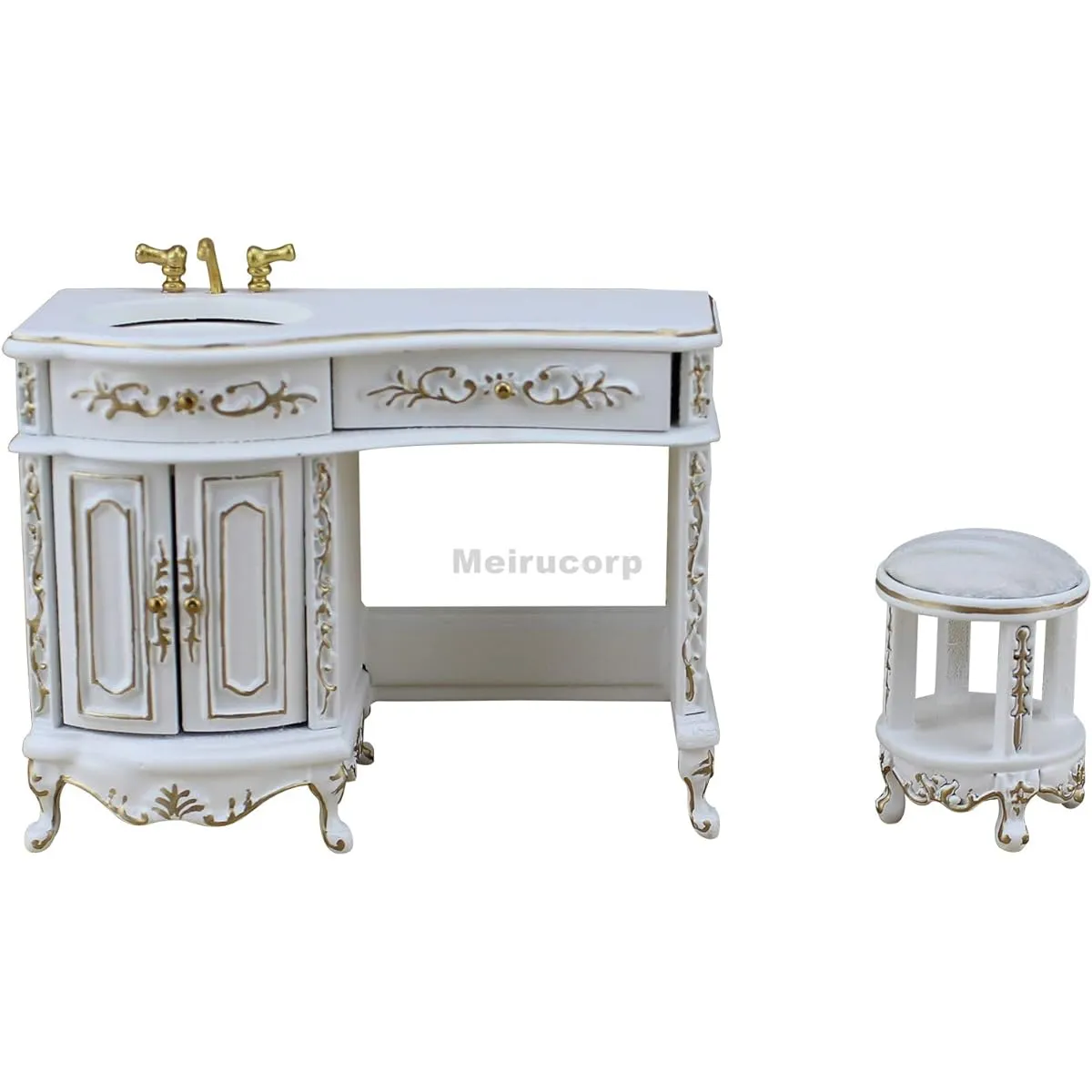 Dollhouse miniature furniture 1/12 scale white Exquisite Washstand and stool
