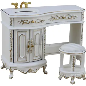 Dollhouse miniature furniture 1/12 scale white Exquisite Washstand and stool
