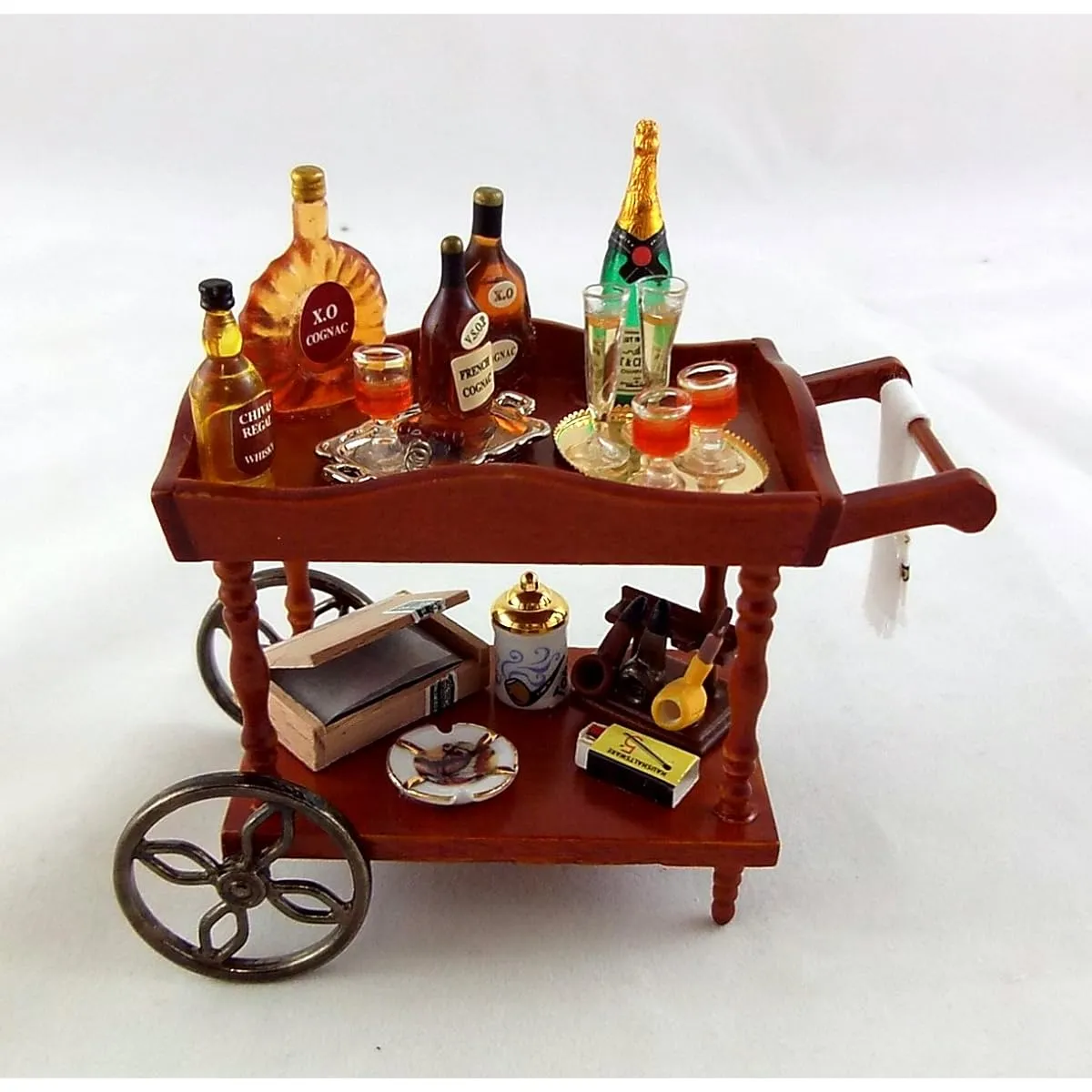 Dollhouse Reutter Porcelain Furniture Cart Gentleman's Serving Drinks Trolley