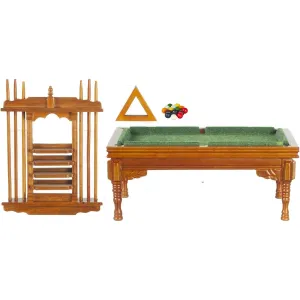 Dollhouse Walnut Pool Snooker Table & Cue Stand Set 1:12 Pub Study Furniture