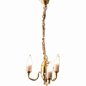 Dollhouse Gold 3 Arms Candle Chandelier 12V Electric Lighting