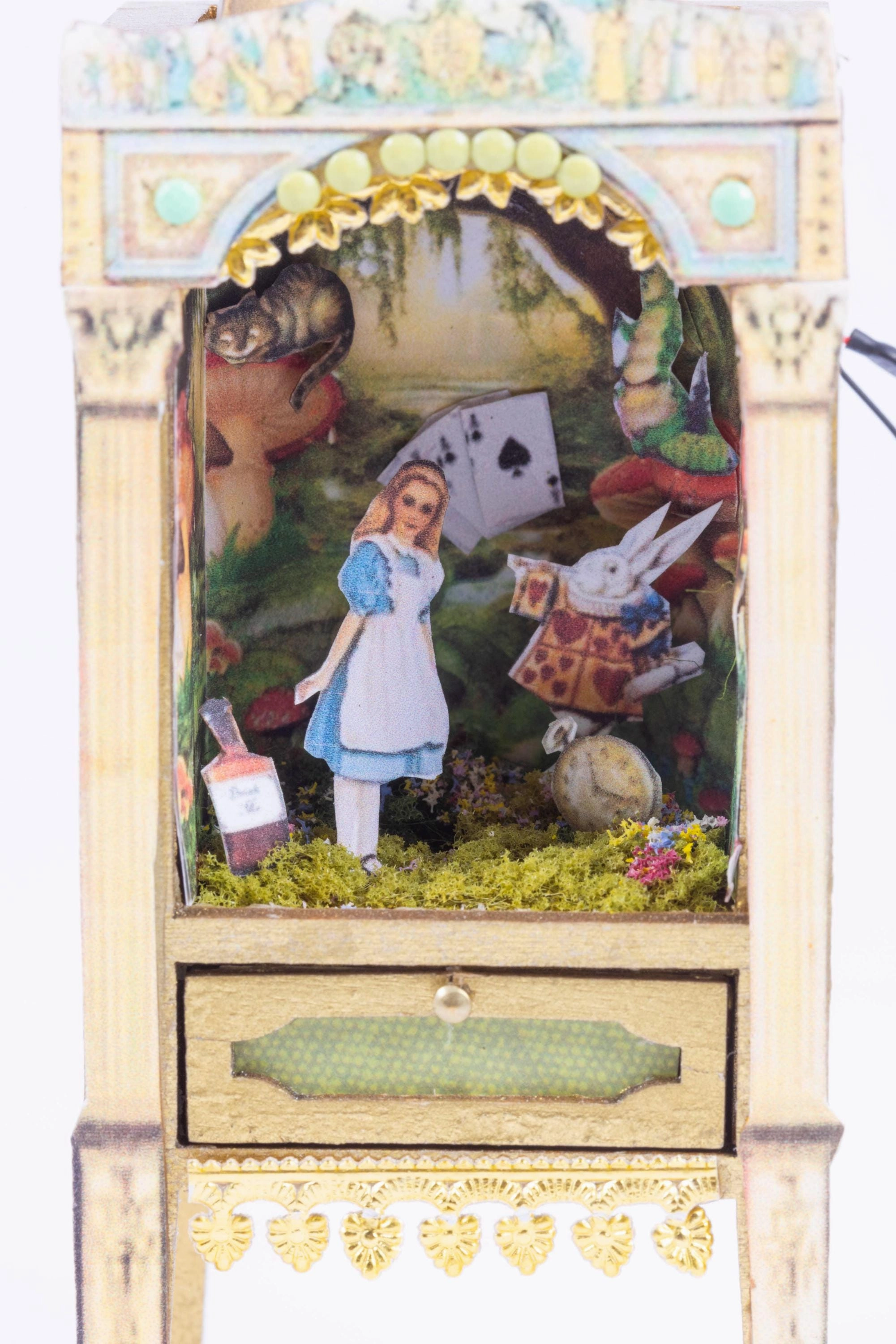 Dollhouse Miniature ~ Alice in Wonderland Puppet Theater with Battery Operated Light