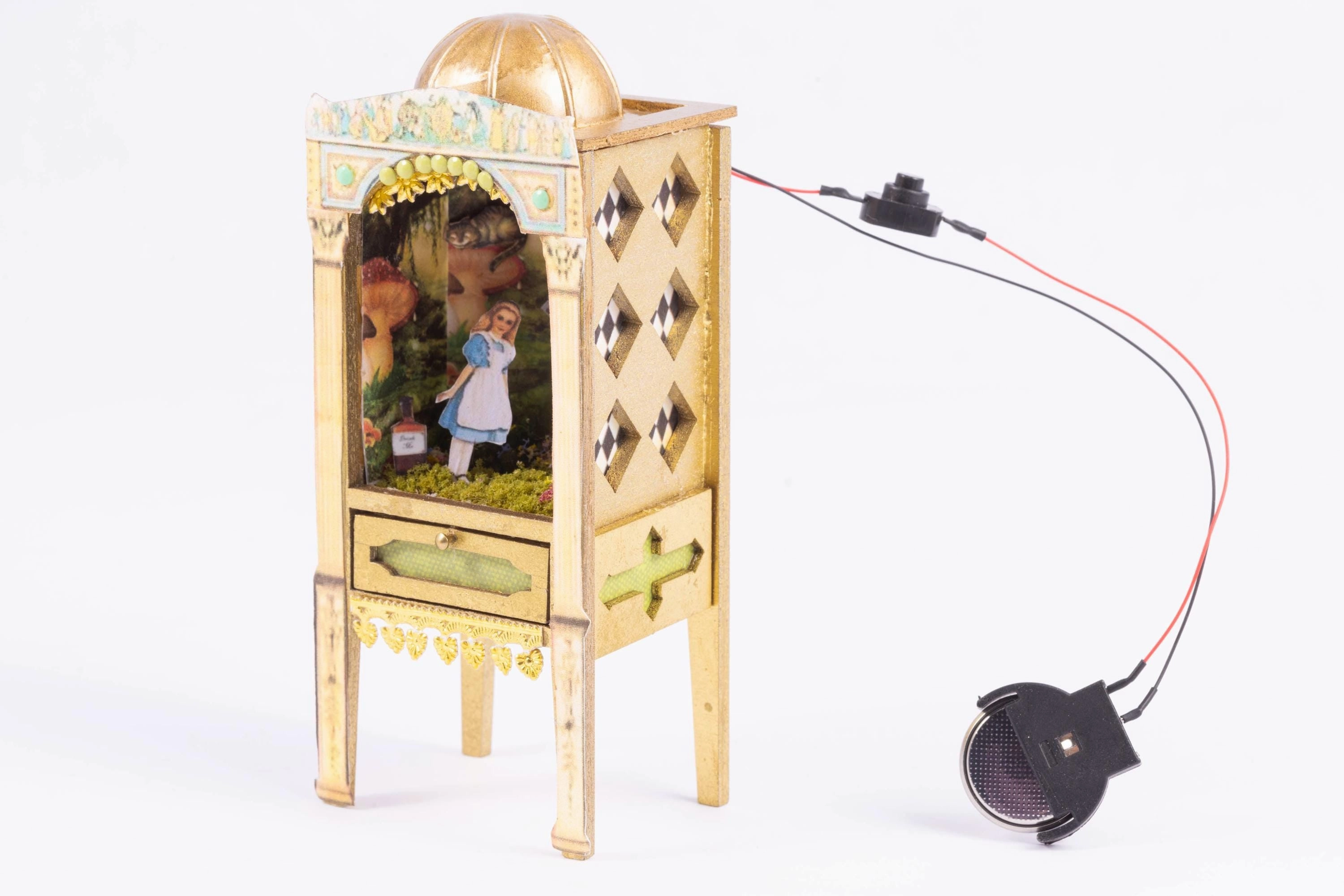 Dollhouse Miniature ~ Alice in Wonderland Puppet Theater with Battery Operated Light