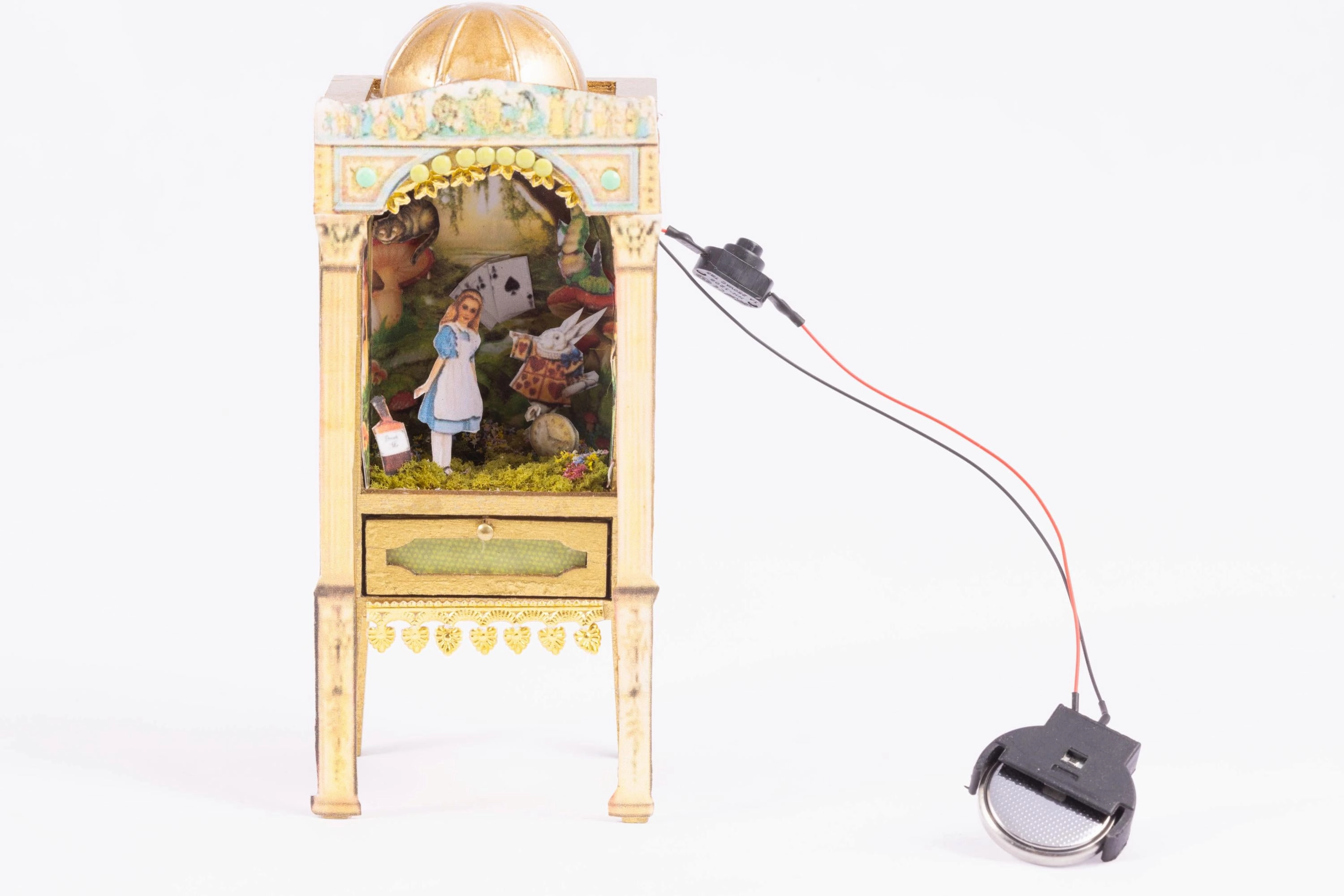 Dollhouse Miniature ~ Alice in Wonderland Puppet Theater with Battery Operated Light
