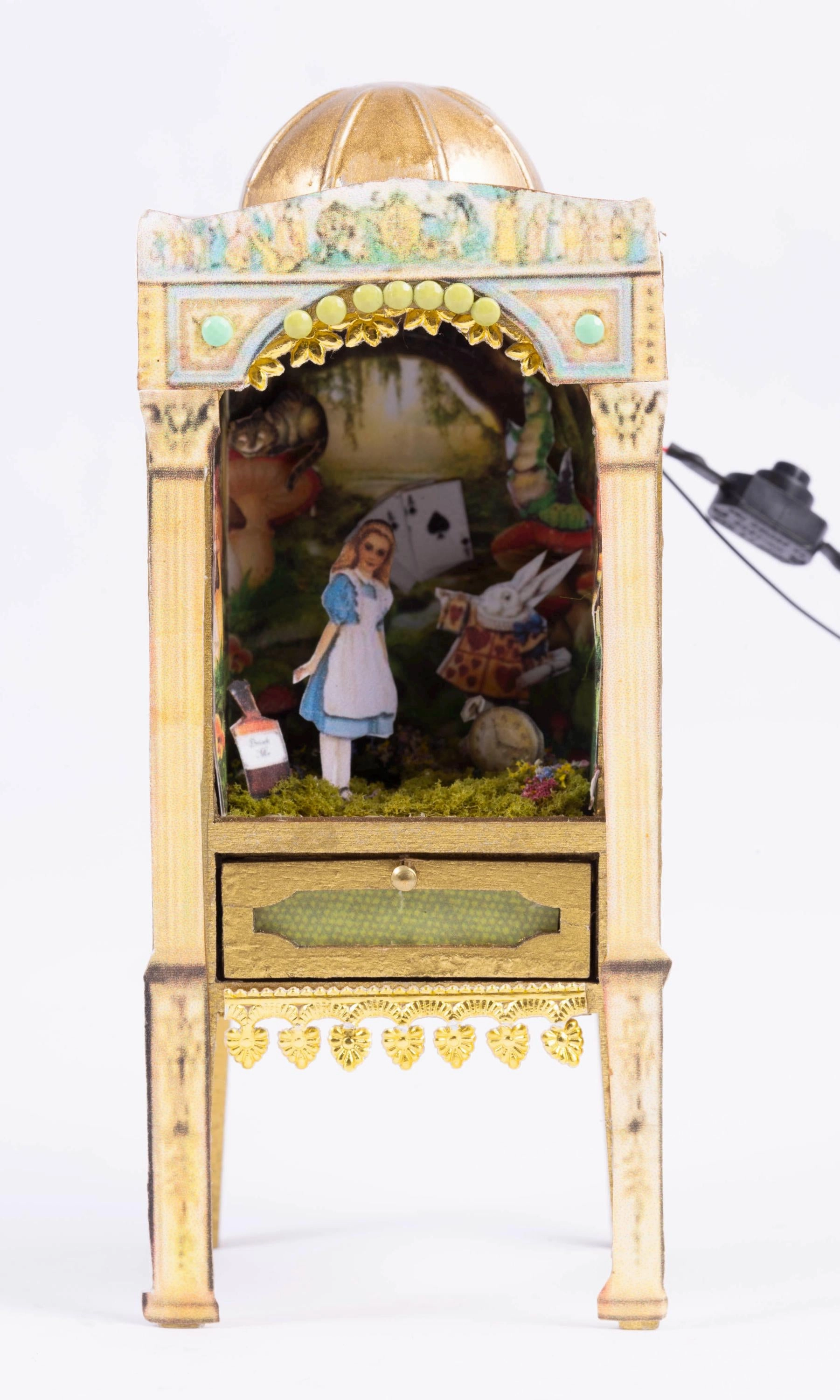 Dollhouse Miniature ~ Alice in Wonderland Puppet Theater with Battery Operated Light