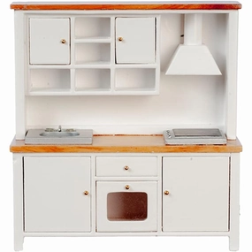 Dollhouse White & Oak Complete Modern Kitchen Units, Sink Oven & Hob 1:12