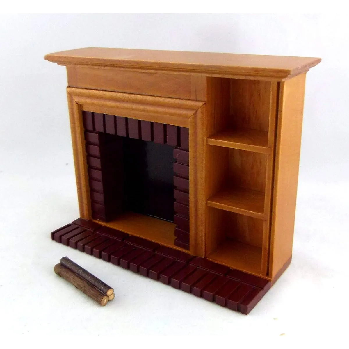Dolls House Miniature Furniture Walnut Red Brick Fireplace with Shelves