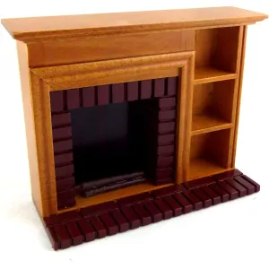 Dolls House Miniature Furniture Walnut Red Brick Fireplace with Shelves