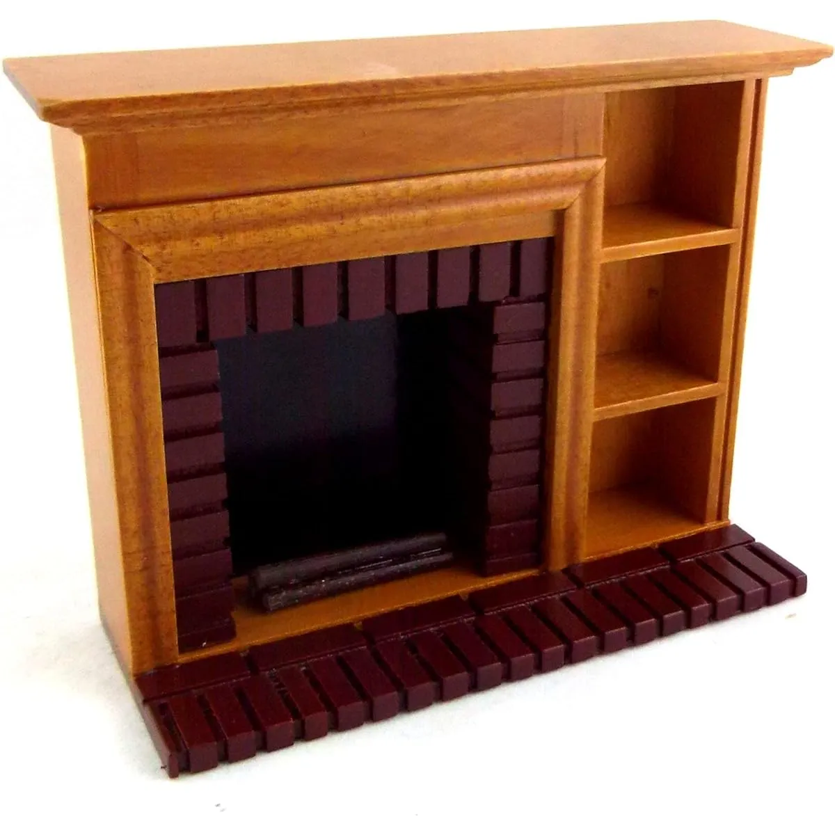 Dolls House Miniature Furniture Walnut Red Brick Fireplace with Shelves