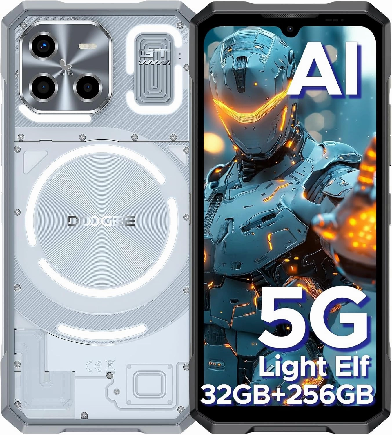 DOOGEE Blade GT (2025) 5G AI Rugged Phone with Dynamic LED Light Effect, 32GB RAM   256GB ROM Android Rugged Cell Smartphone, 6.72" FHD  120Hz Display, 48MP Camera, 10.5mm Ultra-Thin Design-Sliver